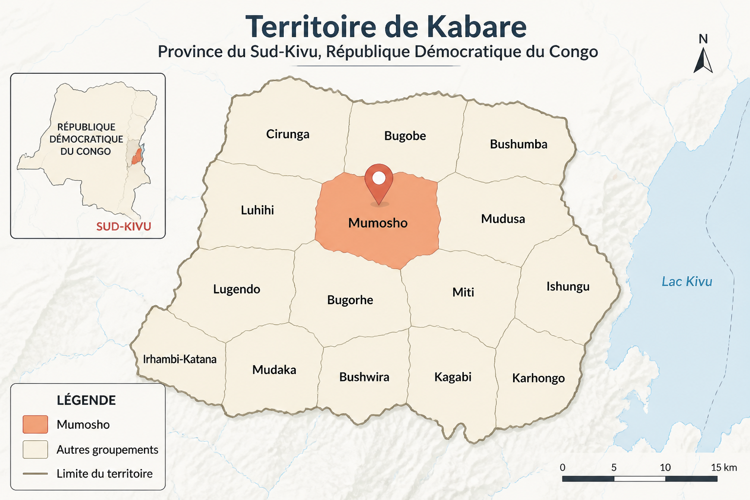 Carte du territoire de Kabare localisant le groupement de Mumosho